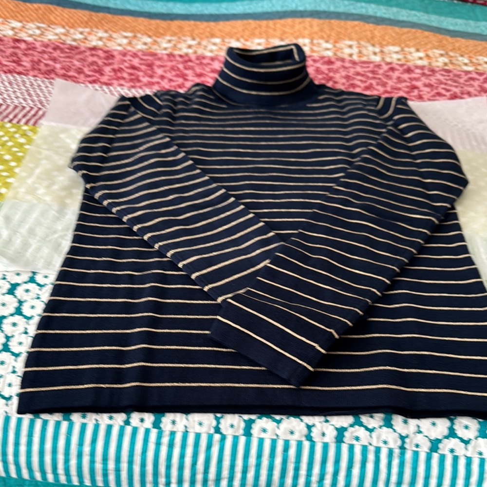 Lauren Ralph Lauren navy & gold thread striped turtleneck sweater, never worn